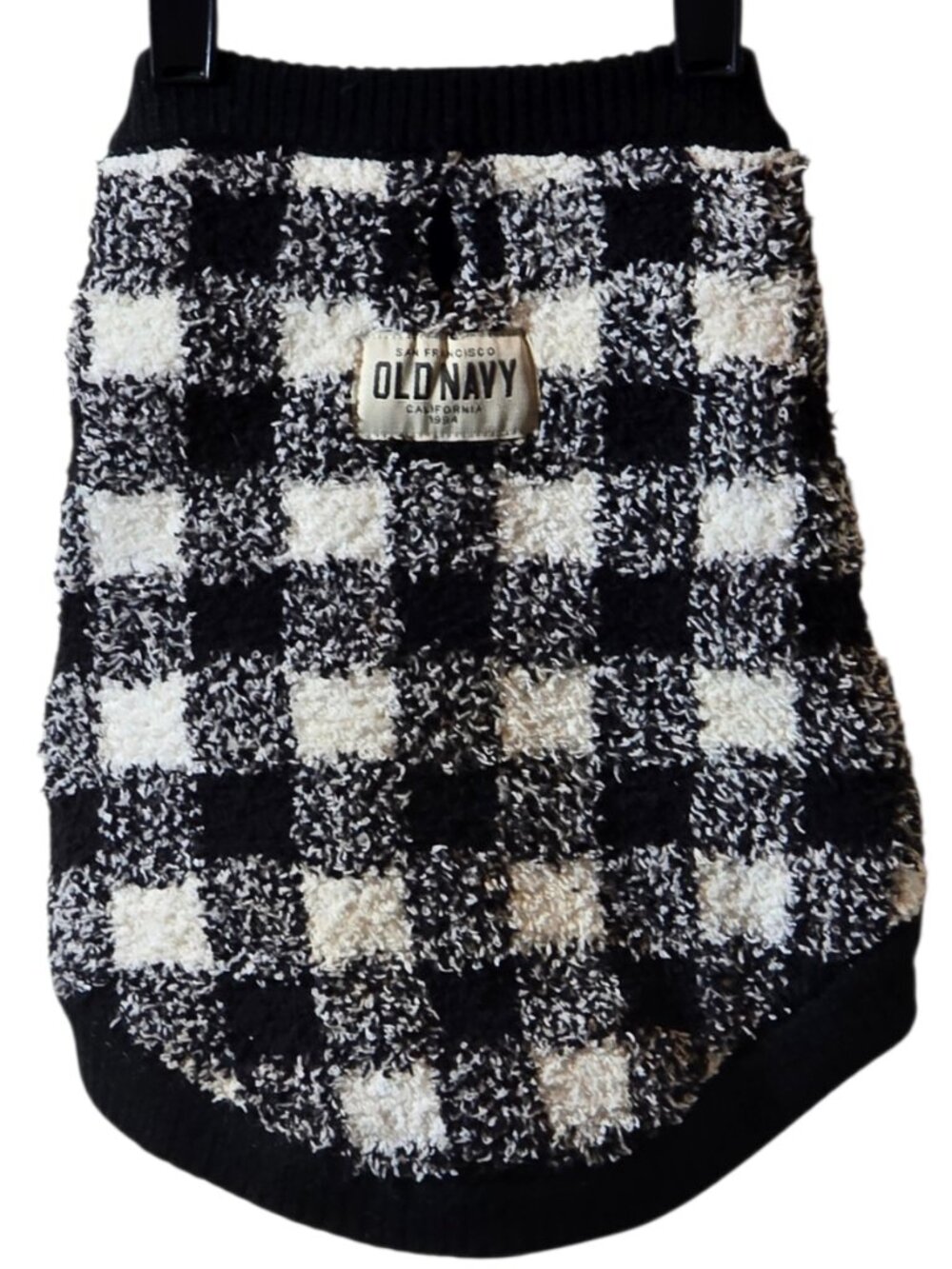 Old Navy Dog Sweater Small Black Cream Buffalo Plaid Cozy Sherpa Pet Winter Pull